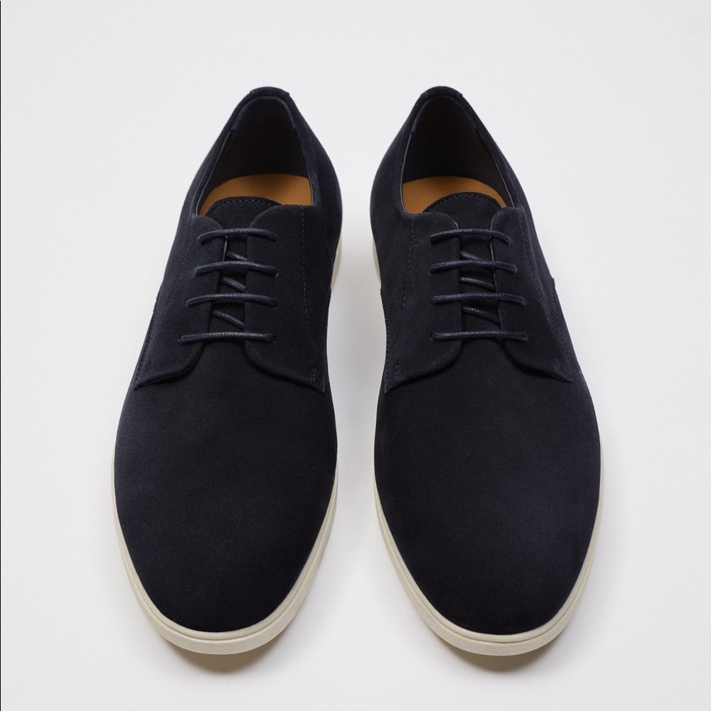 NWOT- Zara CASUAL LEATHER SHOES NAVY BLUE MEN. Navy Blue EU 42 Size 9 Men - Picture 2 of 6